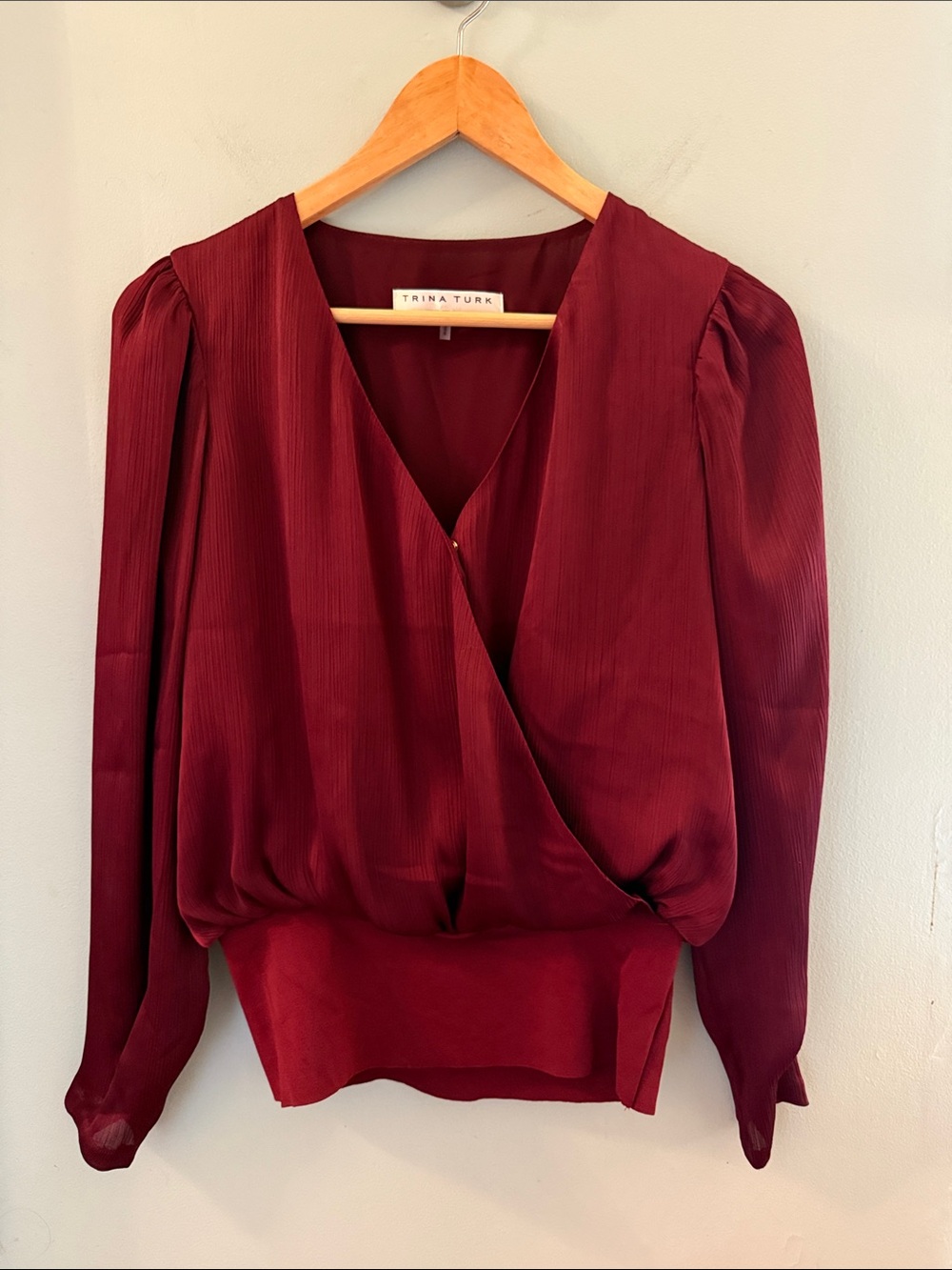 Trina Turk Burgundy Wrap-Front Blouse